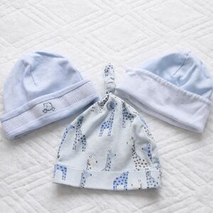 Kissy Kissy Newborn Hat Bundle Blue Pima Cotton Luxury Baby Set of 3